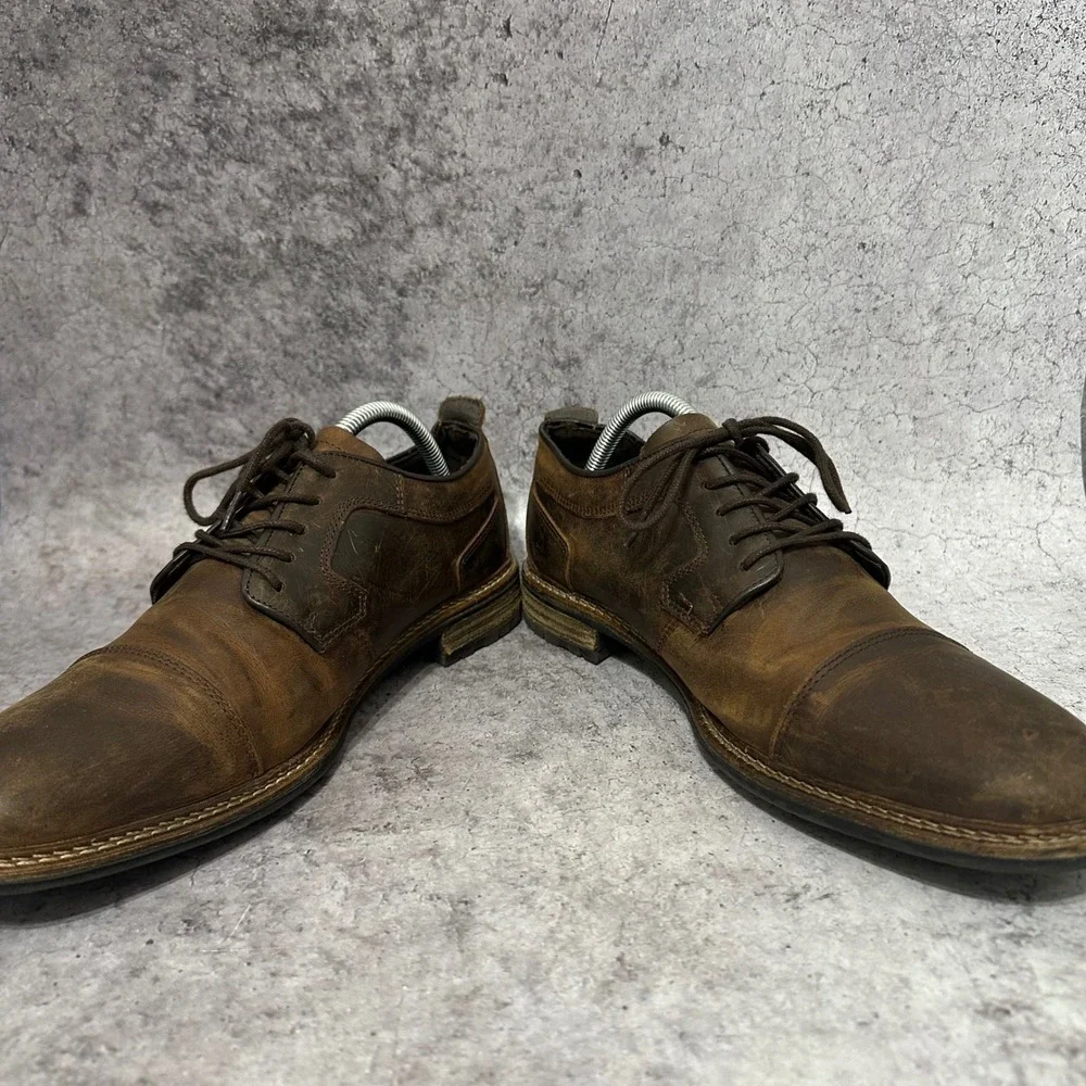 Bull Boxer Tapyn Oxford Mens Size 10 Brown Leather Cap Toe Distressed Lace Up